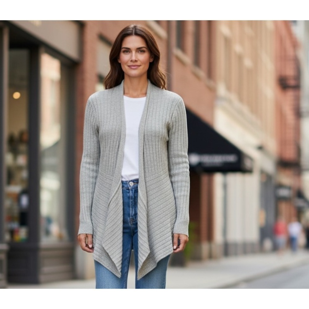 Christopher Banks Open Cardigan Sweater Asymmetric Hem Sz L #193F